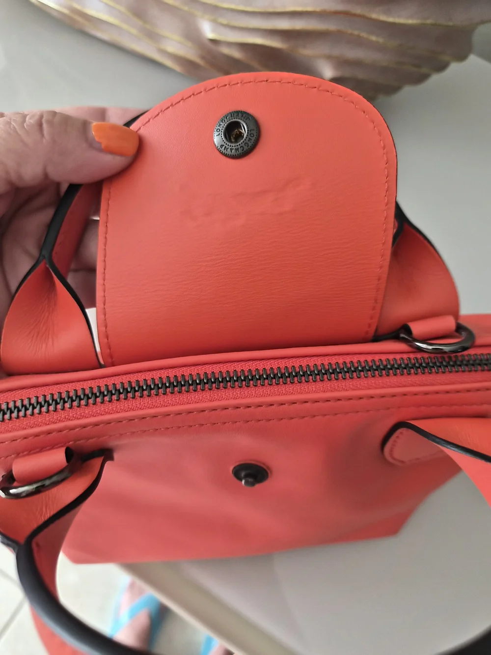 Longchamp Orange Red Small Le Pliage Top-Handle Crossbody
